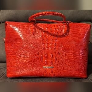 Red Croc-Embossed Leather Tote Bag